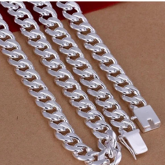 Sterling Silver Chain Link Cuban Necklace Curb Unisex - Picture 3 of 9